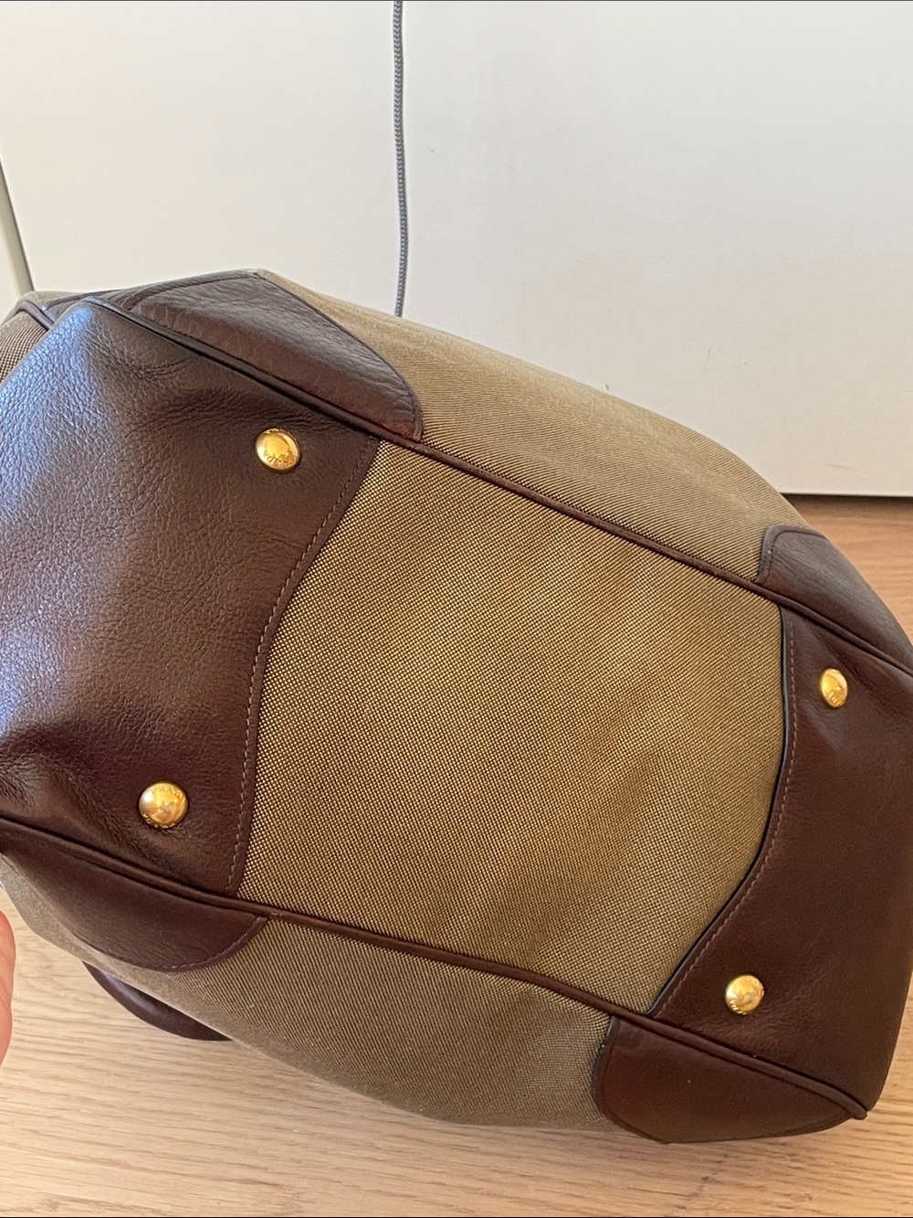 Prada Large Canapa Canvas Tote Brown Vitello Leather Trim Gold Hardware Italy - Picture 8 of 16